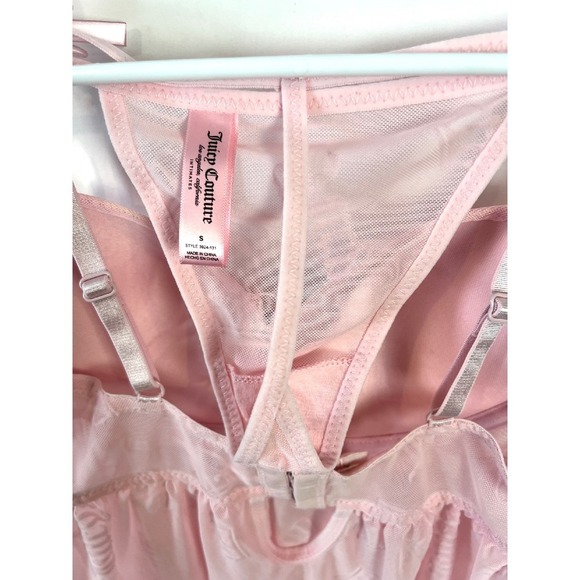 NEW Juicy Couture Intimates Pink Lingerie Babydoll Crown Mesh G-String‎ Set Sz S - Picture 6 of 9
